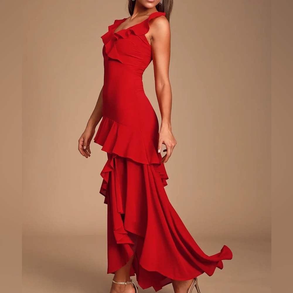 Red ruffle gown
